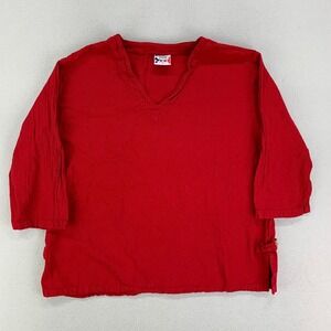 Drawstrings Malibu Blouse Womens L Red Cotton Travel Comfort Beach USA